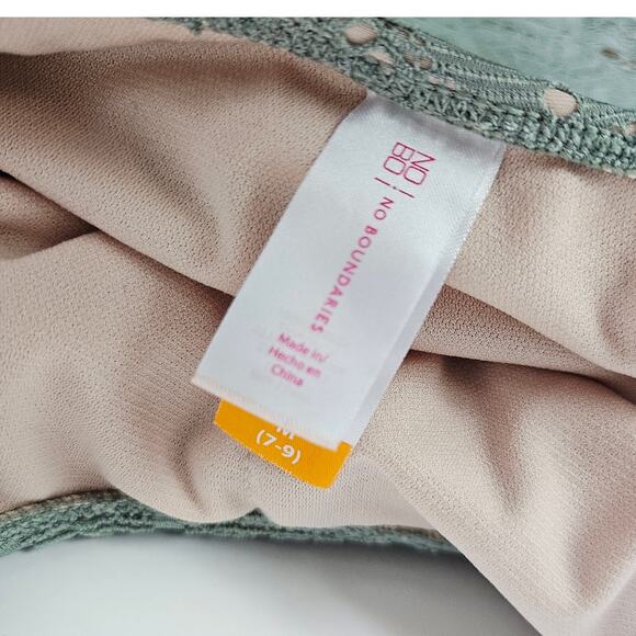 Sage Green Crochet Lace One-Piece Swimsuit Nude Lining Sexy Lace Up Side Medium - Picture 10 of 14